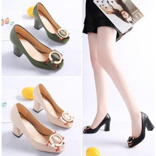 2021 Autumn Fish Mouth Shoes Women with Shallow Shoes Women Korean Fashion Casual Joker High Heels Professional Womens Shoes