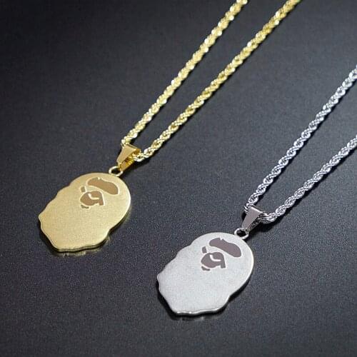 Necklace men funny card pendant stainless steel long steel men necklace chain on the neck fashion gold necklace hip hop jewelry