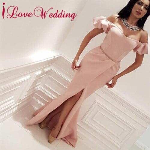 ILoveWedding Pink Prom Dresses Boat Neck Short Sleeves Custom made Mermaid Long Prom Gown Party Dresses