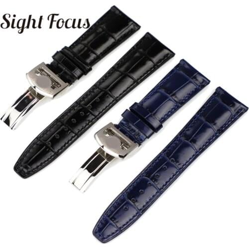 Curved End Calf Leather 22MM Watch Strap for IWC PILOT Mark PORTOFINO Watchband Folding Clasp Black Coffee Blue Bracelet for Man
