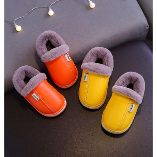 Parents and children plush shoes home and out winter warm Pu slippers
