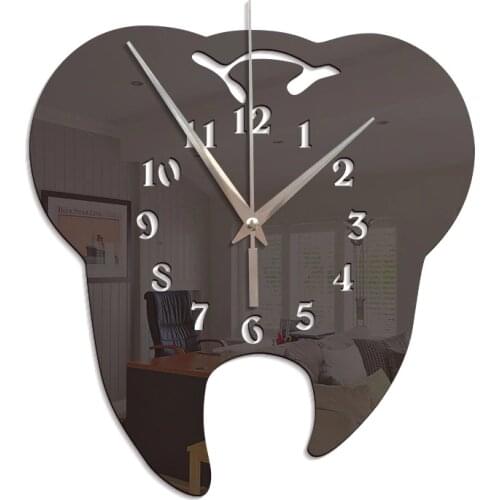 Creative Tooth Self Adhesive Wall Clock Dental Ornament Wall Clock 3D Acrylic Creative Mirror Wall Sticker Oclock Home Decor Z16
