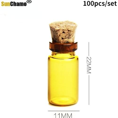 100pcs/set 11x22mm Mini Glass Wishing Bottle with Cork Stoppers Clear Drifting Small Wishing Bottles for Home Decor Supplies 1ML