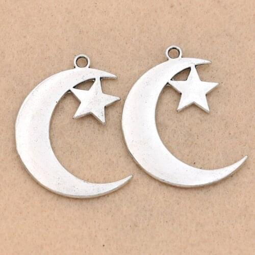 Tibetan Silver Plated Moon Star Charms Pendants Jewelry Making DIY Accessories 34x43mm 2PCS/LOTS
