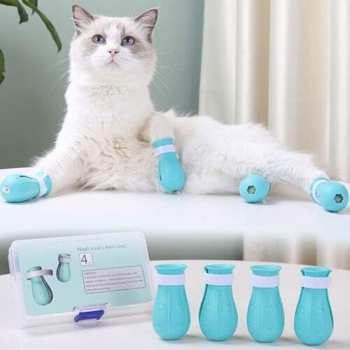 Cat Grooming Supplies Anti-Scratch Shoes For Cats Adjustable Pet Cat Boots Bath Cat Claw Paw Cover Cats 4PCS Foot Cover
