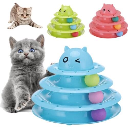 Cat Toy Three-Layer Turntable Track Tower Amusement Training Cat Interactive Toy Pet Toy with Balls Pet Cat Toy Track Carousel