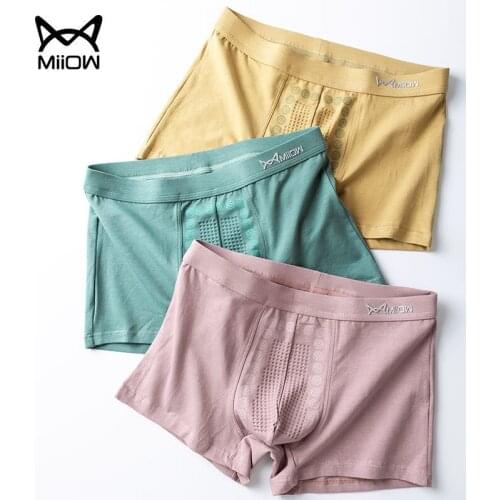 MiiOW Genuine Mens Underwear Boxer Shorts Cotton Graphene Antibacterial Lining Breathable Boxer Shorts Solid Color Shorts