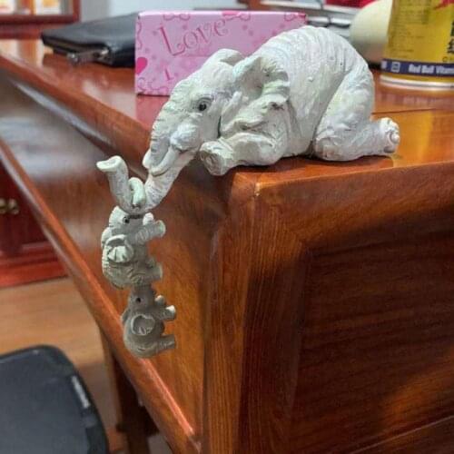 Elephant Resin Ornaments Three-piece Decorations 3 Elephant Mothers and Two Babies Hanging on The Edge of Handicraft Statues