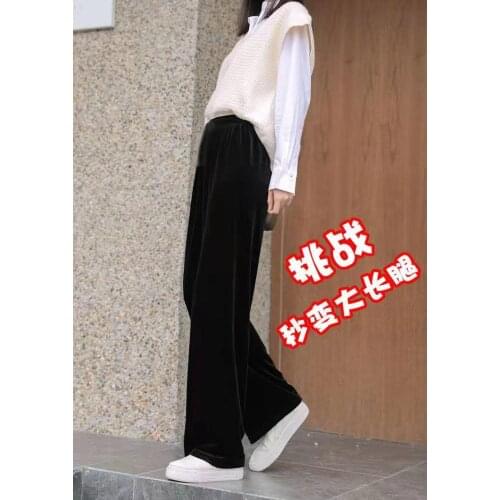 Corduroy wide-leg pants womens spring and autumn plus velvet high waist drape mopping pants loose and thin straight-leg pants