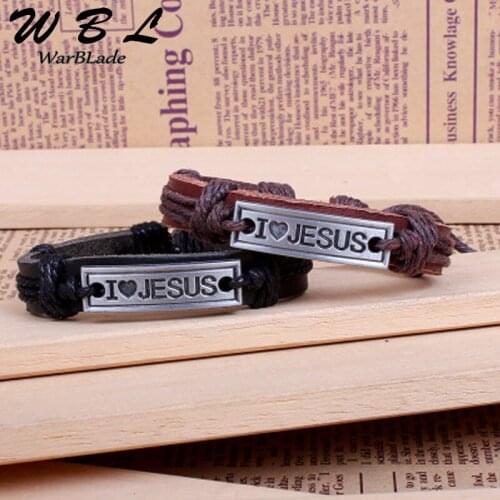 WBL New Vintage Version Of The Woven Real Cowhide Alloy Bracelet I Love Jesus Religious Jewelry For Women Men 10pcs/lot