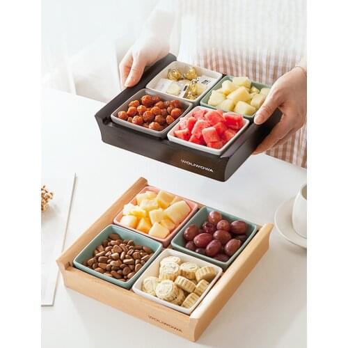 Japanese ceramic fruit platters and wooden tray wedding candy box hotel compartment dessert plates snack sub-packing plates