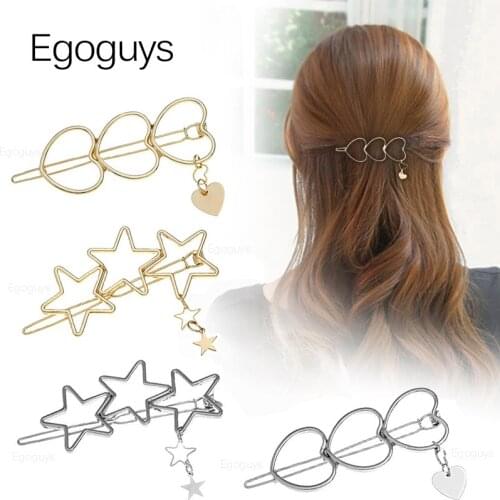 1Pc Loving Heart Star Hair Clips Women Geometric Alloy Metal Hairpins Girls Fashion Barrettes Hair Pin Accessories Styling Tools