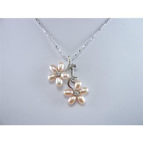 Wonderful cultured pink pearl bead 18KGP CZ flower pendant chain mujer moda