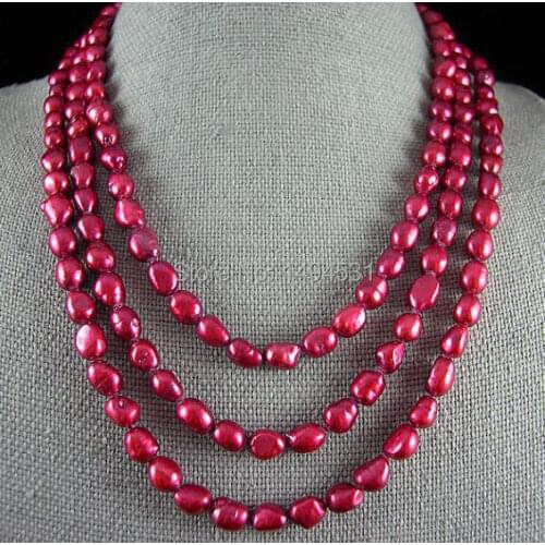Pearl Necklace 64 Inches 7-8mm AA Red Color Natural Baroque Freshwater Pearl Long Necklace Wholesale Jewelry