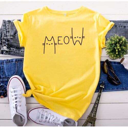 JCGO Summer Women T Shirt S-5XL Plus Size Cotton Funny Cat Print Short Sleeve Lady Tees Tops Casual O-Neck Female TShirt