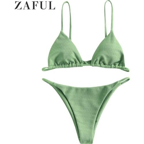 ZAFUL Textured Tie String Bikinis Set Women Swimwear Sexy Padded Bandage Biquini Ladies Brazilian Summer Beach Swimming Swimsuit