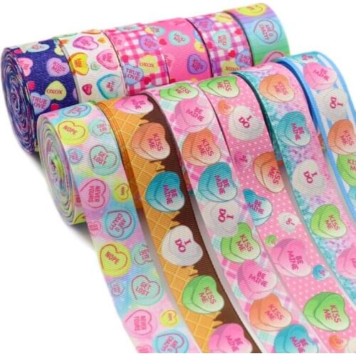 10 Yards 1" 25MM Grosgrain Ribbon Love Valentines Day Printed Ribbon For Hair Bows DIY Crafts Handmade Accessories Y2021010801