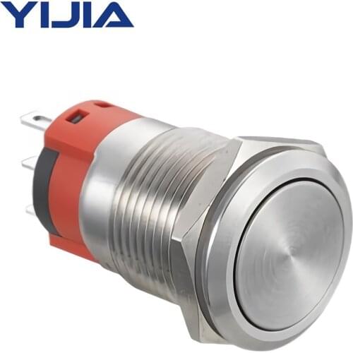 16mm Flat Head Latching Metal Push Button Switch 1NO 1NC SPDT with Wire Plug GQ16BF-11Z/S