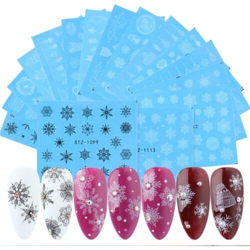 16 Pcs/set Winter Christmas Slider Nail Decals Decoration Snowflake Elk Nail Art Sticker DIY Manicures Water Transfer Stickers