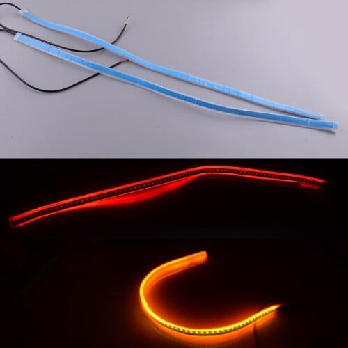 2pcs Universal IP68 Car LED Headlight DRL Daytime Running Strip Light Turn Signal Lamp Slim Amber Sequential Flexible 60cm 12V