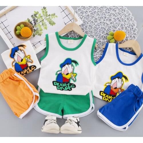 2021 Summer Baby Boys Girls Sets Clothing For Children Cartoon Donald Duck Cotton Sleeveless T-shirt Shorts Suits Kids Clothes