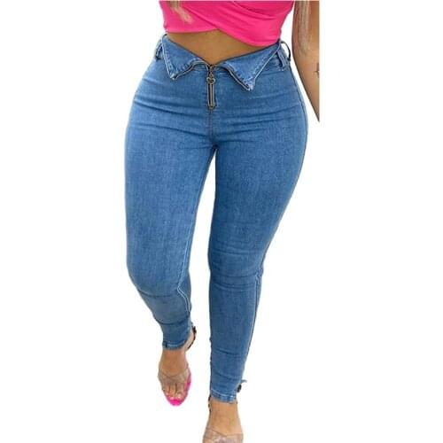 2021 Fashion Sexy Women Denim Skinny Pants High Waist Stretch Zipper Jeans Blue Slim Pencil Jeans Women All-Match Casual Jeans