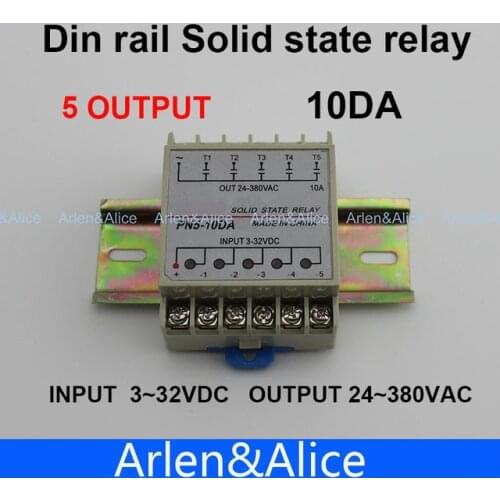 5 Channel 10DA Din rail SSR quintuplicate five input 3~32VDC output 24~380VAC single phase DC solid state relay