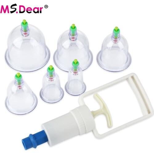 6 set Cans Cups With Tube Chinese Vacuum Cupping Kit Pull Out Vacuum Apparatus Therapy Relax Massagers Curve Suction Pumps