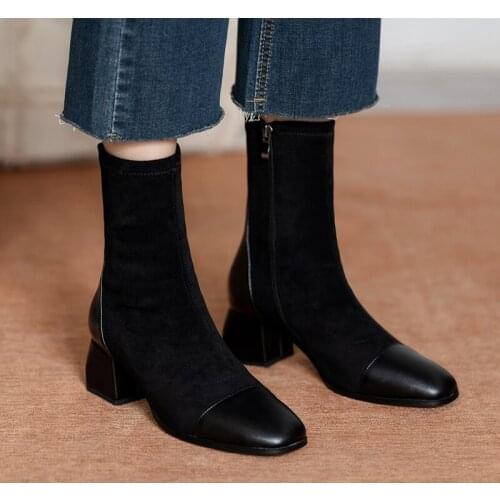 Fashion Women Ankle Boots Thick Heels Shoes Female Newest Square head Comfortable Ladies Shoe Brand 2021 Boot Woman Zipper Boots