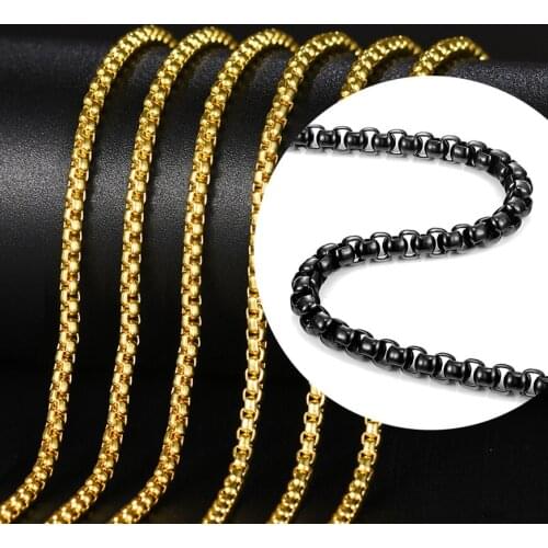 Wholesale 3.5mm Square Rolo Chain 24 inches 60cm Gold and Black Color 316L Stainless Steel Chain Necklace Jewelry