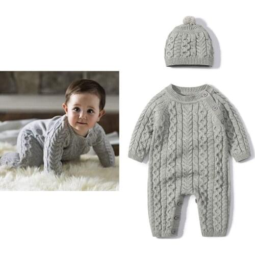 Baby Rompers Long Sleeve Infant Boys Girls Jumpsuits Caps Outfits Clothes Autumn Winter Knitted Newborn Toddler Sweaters Costume