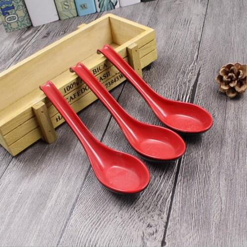 DHL free shipping 200pcs/set Red Black Color Home Flatware Japanese Plastic Bowl Soup Porridge Spoon