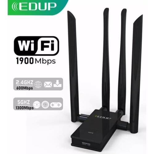 EDUP 1900Mbps USB WiFi Adapter USB 3.0/2.0 Network Card Receiver Dual Band 2.4G/5Ghz 4*6dbi Antennas for Laptop Desktop Computer