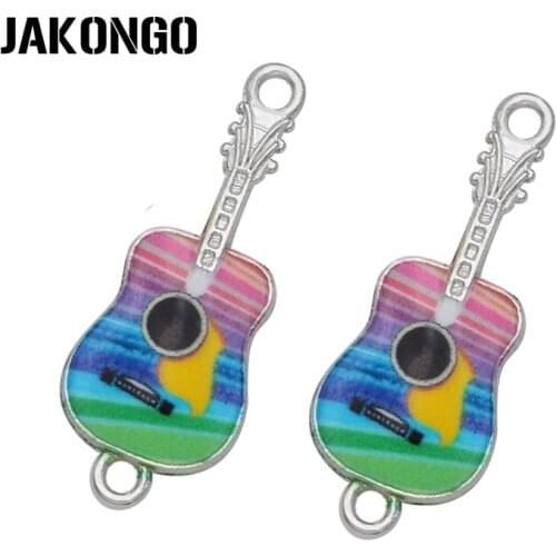 JAKONGO Silver Color Enamel Guitar Connector for Jewelry Making Earrings Accessories Findings DIY 29x12mm 5pcs/lot