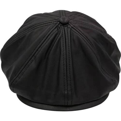 Unisex Autumn Winter Newsboy Caps Men And Women Warm PU Material Octagonal Hat For Male Detective Hats Retro Flat Caps