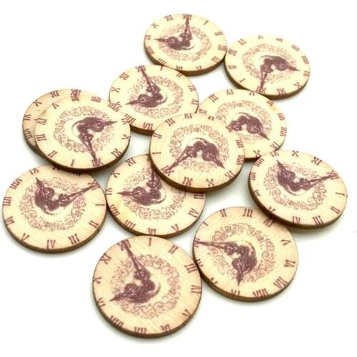 30PCS 25mm Round Clock Pattern Wooden Ornament DIY Crafts Home Decoration Scrapbooking Wood Slices Handmade Accessories SC111