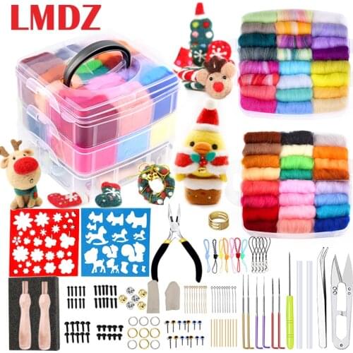 LMDZ 179 PCS DIY Roving Wool Needle Felting Kit Handle Wool Felting Tools Handmade Spinning Fabric Materials Handcraft With Box
