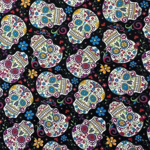Fashion Skull Black Bottom Cotton Fabric 100%Cotton Fabric Cool Skull Printed Sewing Material Diy Home Cloth Dress Clothing
