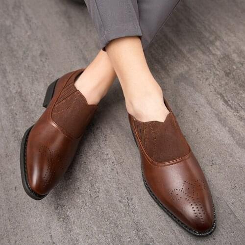 Yomior New British Vintage Men Shoes Split Leather Slip-On Formal Dress Shoes Business Wedding Oxfords Handmade Leather Loafers