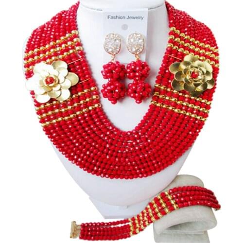 Opaque Red African Jewelry Set Nigerian Wedding Necklace Bridal Jewelry Sets