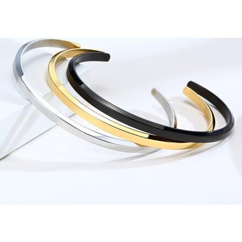 4mm/8mm New Fashion C Shaped Open Bangle Stainless Steel Cuff Bracelets Bangles For Women Men Charm Jewelry Accessories