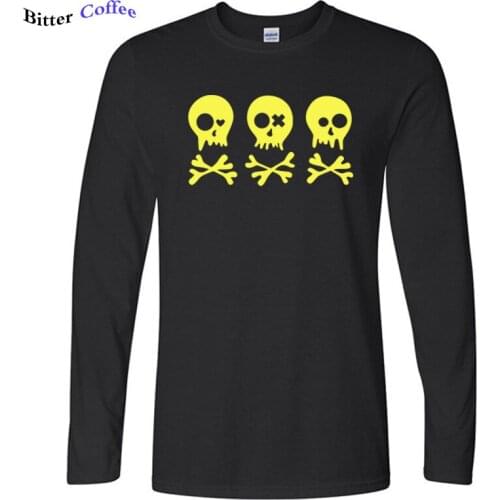 Autumn NEW Funny T shirt Humor Three skull Expression T-shirts Boutique Men Tshirt men Tshirt Unisex Long sleeves Tees Plus Size