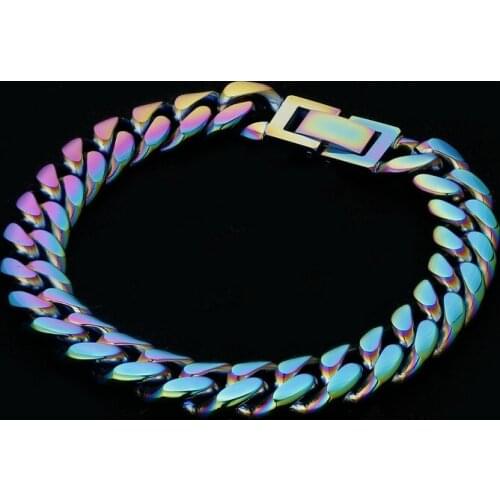 Wholesale Rainbow Color Mens Hiphop Stainless Steel Cuban Chain Jewelry Hip Hop Cuban Link Chain Necklace