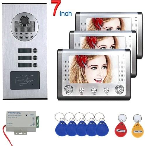 Wired Home 7 inch TFT Color Video Intercom Door Phone System RFID Camera Metal 1000TVL with 2/3/4 Monitor for Multi Apartments