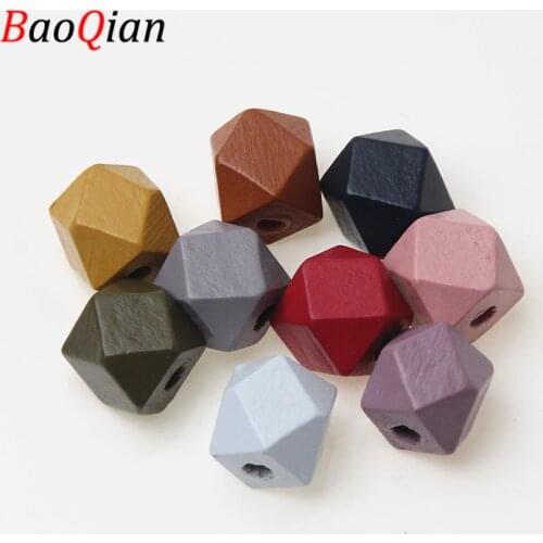 12/15/20mm Mixed Color Spacer Wood Geometric Faceted Wooden Beads For Jewelry Making DIY