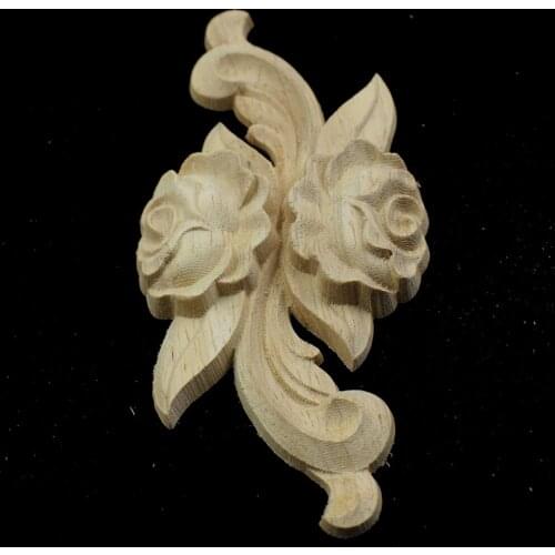 Retro Vintage Antique Decorative Wood Appliques Furniture Decor Cabinet Door Wooden Mouldings Flower Carving Figurine Craft