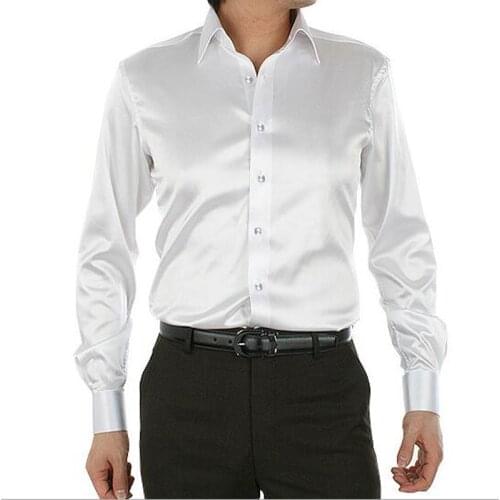 Mens Long Sleeve Camisa Hombre Couples Shirt Wedding Dress Men Shirt Fashion Korea Silk Shirt Satin