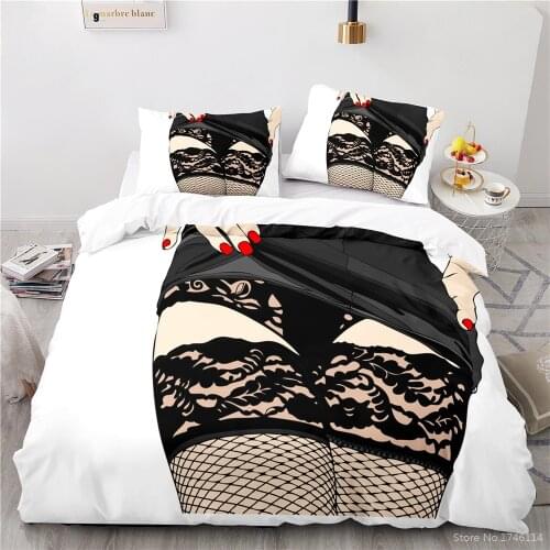 3D Printed Sexy Woman Lace Top Thigh High Stockings Panties Bedding Set Soft Duvet Cover Set Bed Linens Bedclothes Home Textile