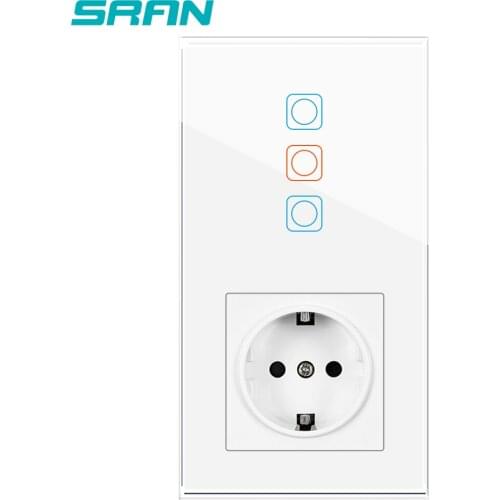 SRAN Sensor Switch,Power Socket With Light Switch 3Gang 1Way,Vertical Installation Crystal Glass Panel 153mm*86mm