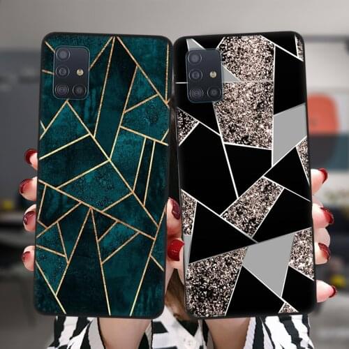 Marble Geometric Art Silicone Black Case For Samsung A52 A72 A51 A71 A50 A70 A02 A12 A42 A32 A31 A21S A41 A20 A30 A40 A11 Cover